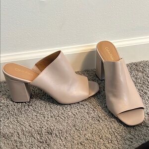 Calvin Klein Tan Mules with Chunky Block Heel